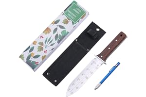 Cielcera Hori Hori Couteau de jardinage, lame pleine soie en acier inoxydable avec protège-doigts, fourreau en cuir et coffret cadeau raffiné, outil idéal pour creuser, désherber et jardinage paysager