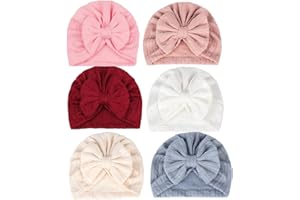 freesiom Lot de 4 Turban Bonnet Bébé Fille Garcon Naissance Coton Hiver Chuad Doux Chapeaux Bandeau Cheveux Noeud Elastique Serre Tête Accessoires Nouveau Né Baptême Cadeau 0-12 Mois