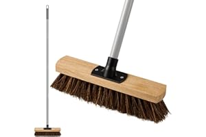 Mitclear 12IN Outdoor Garden Broom Heavy Duty with Long Handle(55IN), Yard Sweeping Brush with Natural Bassine Hard Bristle & Metal Poles, Stiff Broom for Decking Driveway Garage Garden Yard Patio