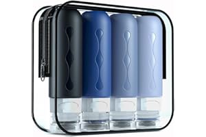 Gemice Silikonowe butelki podróżne 90 ml, 4 sztuki, szczelne pojemniki podróżne, zestaw przyborów toaletowych, zatwierdzone przez FDA, pojemniki na płyny, do szamponu, kremu, odżywki, pielęgnacji