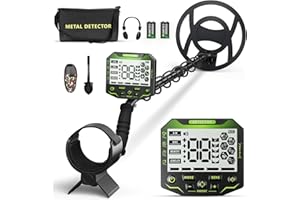 HIUYRFS Détecteur de métaux Haute précision, Longueur réglable de 113-141 cm, 5 Modes, détecteur de métaux Professionnel avec écran LCD, Bobine de Recherche étanche IP68 (Vert foncé)