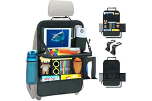 EWEIMA Auto Organizer Kinder und Klappbarer Tisch, 13 Ablagefächer für Autositz Organizer, Rücksitz Organizer mit 13 Zoll Pad Touchscreen Tablet Halterung, Wasserdichter Rückenlehnenschutz Auto