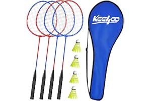 KEEHOO KH Federball Set Badminton Schläger Set of 2 oder 4 für Erwachsene Kinder, Schläger, Federbälle und Tragetasche im Lieferumfang