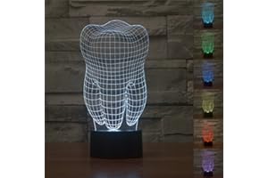 3D Lampe de Table,KINGCOO 3D Optical Illusion Visuelle Lumières de La Nuit 7 Changement de Couleur USB Bouton Tactile Atmosphère de Lampe de Bureau LED (Dent)