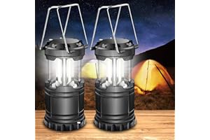 ILEEDear Paquete de 2 linternas LED para acampar, lampara camping, kit de supervivencia para huracanes, emergencias, tormentas, apagones (negro, plegable)