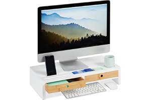 Relaxdays skärmställ, monitor stand MDF, skärmstativ, natur