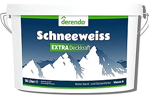 derendo Schneeweiss Extra Deckkraft wandfarbe weiß Innenfarbe 10l matte Farbe weiß - Wandfarbe - sehr hohe Deckkraft - Ideal für strahlend weiße Wände und Decken, tropfarm 10 Liter