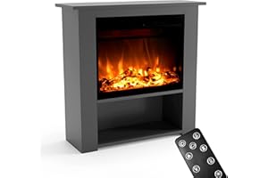 ‎GLOW FIRE GLOW FIRE Elektrokamin mit Heizung und Kaminfeuer (Standkamin THEBE) - elektrischer Kamin mit LED-Feuer in 3 Farben, Heizlüfter, Holz-Deko & Fernbedienung, 86x85x30 cm, Grau