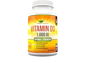 VITA PREMIUM Vitamin D 1,000 IU, Optimal Strength Vitamin D3 Supplement, 365 Easy to Swallow Softgels - Full Year Supply