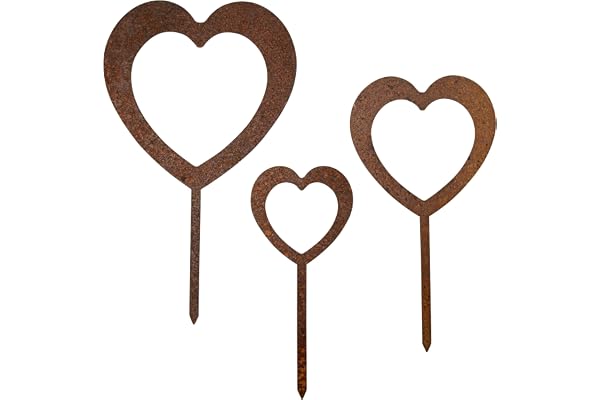 EXTRAVAGANT Lot de 3 piquets en forme de cœur - Décoration de jardin - Plaque funéraire - Métal - Acier inoxydable - Résistant aux intempéries - Pour jardin, parterre de fleurs