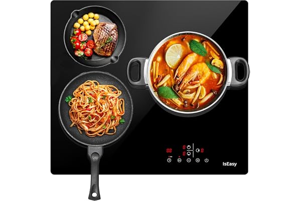 Plaque Vitrocéramique 3 Feux Encastrable, IsEasy Table de Cuisson Vitroéramique 3 Feux, Plaque de cuisson Electrique 60cm, 5500W, Minuteur, 9 Niveaux de Puissance