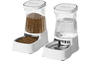 Gardner Pet Futter- und Wasserspender Satz (3.85L*2), Automatischer Futterautomat Katze mit Edelstahlschüssel, Gravitation Wasserspender Katzen Kein Strom Erforderlich, BPA Frei, Weiß