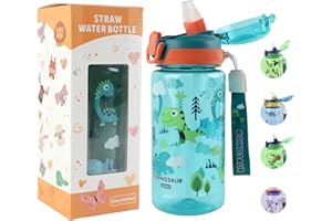 MHwan Trinkflasche Auslaufsicher Kinder, 600ml Robuste und Bruchsichere, BPA-Frei, One-Touch-Öffnung, Leicht zu Reinigen, Wasserflasche mit Strohhalm, Geeignet für Schule und Outdoor