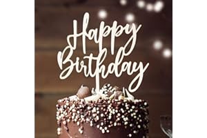 BOYATONG Cake Topper Happy Birthday aus Holz Kuchendeko Geburtstag, Kuchen Deko für Mädchen Jungen Frauen Mann Größe 15x 20cm, Beige