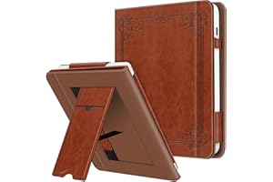 FINTIE Étui Compatible avec 7" Kobo Libra Colour 2024 / Kobo Libra 2 2021 (Modèle: N428 / N418), Coque Liseuse avec Béquille et Fente pour Carte et Dragonne Brun