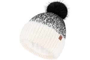 Bequemer Laden Womens Winter Hats Warm Knit Fleece Lined Cap Pompom Beanie Hats for Women Cold Weather