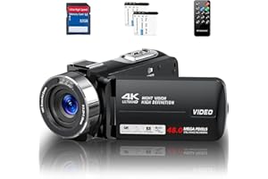 CENZOAR Videokamera 4K Camcorder HD 48MP IR-Nachtsicht Vlogging Kamera für YouTube, Webcam Kamera mit 18X Digitalzoom, 3’’ Touchscreen 30FPS Video Kamera mit 32GB SD-Karte, Fernbedienung, und 2 Batterien