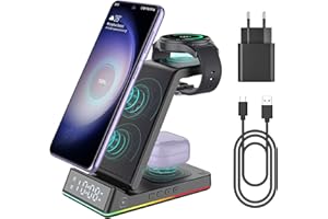 EVARY Indukcyjna stacja ładująca 3 w 1 do Samsunga, bezprzewodowa ładowarka, kompatybilna z Samsung S24 S23 S22 Ultra S21 S20 Galaxy Buds+ Pro, bezprzewodowa ładowarka do zegarka Galaxy Watch 5/5