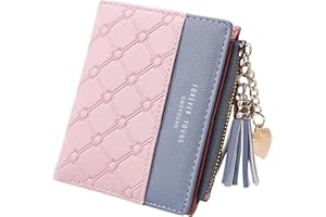 FuninCrea Leather Wallet, PU Small Purses for Women, Bifold Card Holder Small Purse with Zipper Coin Pocket, Multicard Women's Wallets Coin Purse for Cash, Cion, Card, Bill (Pink)