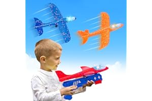 Dmenwei Glider Planes for Kids, 3 Pack Throwing Foam Airplanes Toy with Catapult, Outdoor Garden Activities Launcher Airplane Toys for Kids Age 3 4 5 6 Years Old