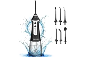 TUREWELL FC1591 Idropulsore Dentale Portatile 6 Ugelli e 3 Modalità, IPX7 Impermeabile, 300ML Irrigatore Dentale per La Casa e I Viaggi