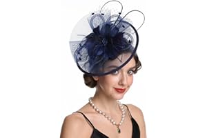 HAOJING Sinamay Flower Feather Headband Fascinator Wedding Headwear Ladies Race Royal Ascot Pillbox Wedding Cocktail Tea Party Derby Hat for Women