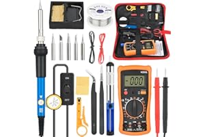 BILIVRY Zestaw lutowniczy 60 W z multimetrem cyfrowym: lutownica, regulowana temperatura 200-450°C, zestaw pistoletu lutowniczego z 5 końcówkami lutowniczymi, pompką lutowniczą, podstawką na lutownicę