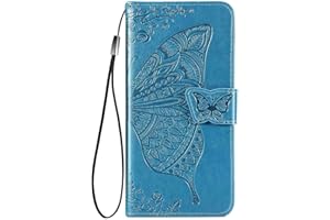 WBWONE para Xiaomi Redmi 10 5G Funda, Flip Mariposas Carcasa Magnética con Soporte y Cartera para Tarjetas, Premium PU/TPU Cuero Case Cover Billetera. Azul