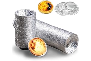 sylbx 250 Pièces Moule à Tarte Tartelette Gateau Flan Aluminium Jetable Poêle Tarte Moule en Feuille Jetable, Aluminium Foil Tasses Poêle Barbecue Jetable Plaques Barbecue Rond Oeuf Tart Tins Moule