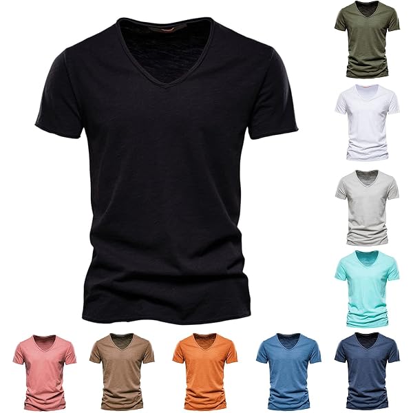 T-shirt Homme Coton Bambou - Col En V - Manches Courtes - Couleur Unie - Respirant Et Doux - 2025