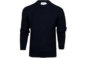 Xact Men's Chunky Fisherman Knit Jumper, Crew Neck, Raglan Sleeve
