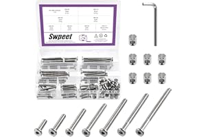 Swpeet Lot de 85 vis M6 nickelées 20/30/40/50/60/70/80 mm pour berceau de bébé avec 1 clé Allen, parfait pour meubles, lits d'enfants, matériel de crèche