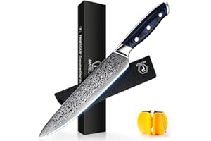 F FANTECK FANTECK Couteau de Chef en Acier Inoxydable de Damas à Haute Teneur en Carbone VG-10 67 Couches 67 Couches avec Manche Bleu G10