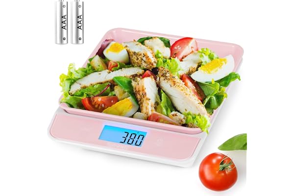 Duronic KS100 PK Balance de Cuisine d'une capacité de 5 kg | Bol de 1.2 L | 4 capteurs précis | Large écran rétroéclairé | Fonction TARE | Idéale pour la pâtisserie ou comme balance postale | Rose