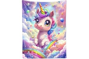 ‎FEELJAM FEELJAM Kinder Kuscheldecke Einhorn für Mädchen, Flanell Kinderdecke, Sofadecke, Einhorn Decke mit Bunte Wolken, 130 * 150cm