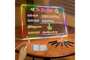SOLORAGE LED Zeichenbrett, Led Notiztafel mit 8 Farben 6 Beleuchtungsmodi, Acryl Schreibtafel mit Batteriepack, Komplettes Geschenkbox-Set mit Zubehör,Led Maltafel Kinder, Zeichnen, Memo, Werbetafel