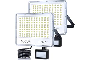 TASINUO 100W Security Lights Outdoor Motion Sensor 2 Pack, 10000LM LED Floodlight with PIR, IP67 Waterproof Flood Lights Outdoor Motion Sensor for Garden Patio Yard