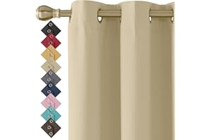 GENERIC Beige Blackout Thermal Insulated Curtains for Bedroom Ring Top Eyelet window Curtains & Drapes (90 x 72 Inch, 2 panels)