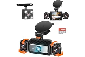 360° 4 Channel Dash Cam Front and Rear Inside,LOFOV FHD 1080P Front Left Right and Rear,Free 64GB SD Card,Multi-Ch Dash Camera for Cars,Black Box Trafflc Recorder,Night Vision,24H Parking Mode