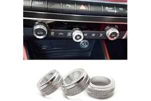 ETHMUNTHA Yuzhao Interni Alluminio Auto Aria Condizionata Presa di sfiato AC Interruttore Manopola Pulsante Anello Copertura 3 PZ Per Audi A3 8V 2014-2019 (Argento)