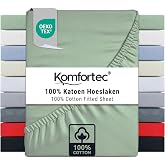 Komfortec Fitted Sheet, 180 x 200 cm, 100% Cotton, Green