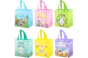 AITSITE Sacs de Chasse Aux œufs de Pâques Avec Poignées, 6PCS Sac de Paques Cadeau Paques Enfant Sachet de Paques Sacs de Friandises de Pâques Non Tissés pour Emballage de Cadeaux