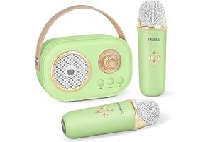 PRUNUS Mini karaokemaskin, Bluetooth 5.0, 2 trådlösa mikrofoner, bärbar högtalare, hemmafest, barn, flickor pojkar, grön, hif