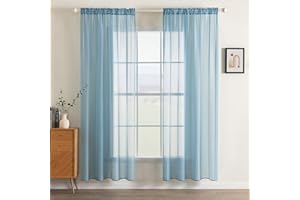 MIULEE Woal, zasłony z woalu, szaro-niebieskie, półprzezroczyste, zasłony okienne, solidny, miękki woal, 244 cm, do sypialni, salonu, kieszeń na pręt, 140 x 245 cm dł. (140 x 245 cm), zestaw 2 sztuk