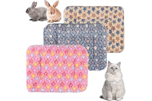 BUNDLEMALL 3 piezas de cama de felpa de animales pequeños, cálida manta mullida para cachorro, almohadilla de felpa para dormir, conejo, chinchilla, ardilla (grande: 48 x 30 cm, azul+marrón + rosa)