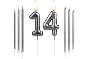 MCISKIN Happy 14th Birthday Candle Cake Topper, Girl Boy 14 Candle for Cake, Black Gold Candles for Women Men Birthday Decorations, Gold Number Candle Cake Topper for 14th Birthday Party Wedding Anniversary