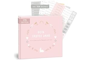 mintkind® Album fotografico per neonati, motivo: il mio primo anno di vita, con fiori e adesivi, per bambini, per bambini a partire da 0 mesi