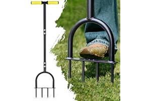Colwelt Lawn Spike Aerator, Gardening Lawn Aerator for Compacted Soils and Lawns, Non-slip T-Handle Grass Spike Aeration with Four 9cm Solid Steel Spikes, 96cm