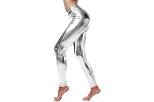 KIKFIT Women’s Metallic Shiny Leggings Ladies Wet Look Stretch Pants Disco Party Clubwear Dance Rave Festival Fancy Costume Trousers Sizes S-2XL