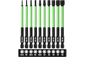 K Kwokker 10PCS Impact Drill Allen Key Bit Set 100mm, Magnetic Impact Driver Bits 1/4” Hex-Shank S2 Steel Hex Bits Set, H1.5-H8 Hex Head Allen Wrench Drill Bit, 100 mm Long with Storage Box